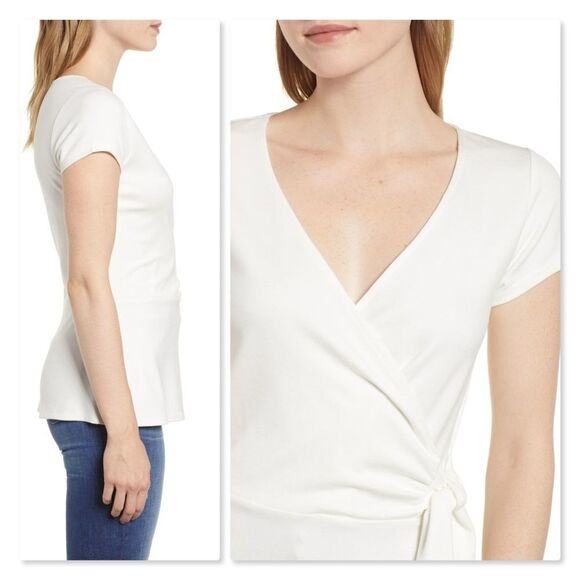 Gibson Faux Wrap Tie Shirt sz XS in Ivory - Picture 2 of 8